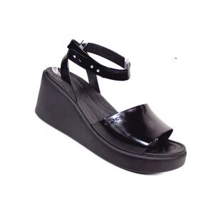 Crocs Brooklyn Sandal Black Gloss Finish Wedge Platform Shoes Women's Size 10